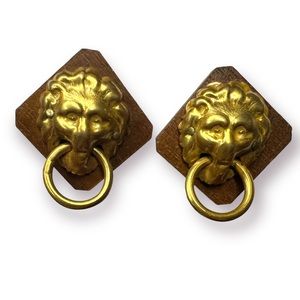 Miriam Haskell Signed Lion Head Doorknocker Earrings.